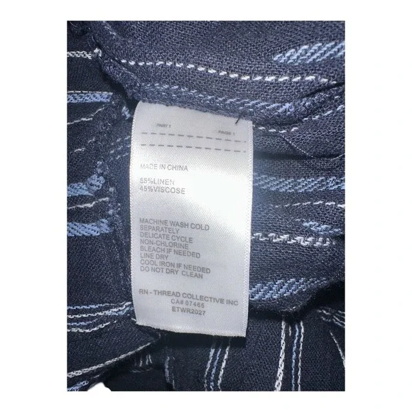 Ellen Tracy Blue Striped Linen Blend Paperbag Waist Skirt, XL - Picture 7 of 9